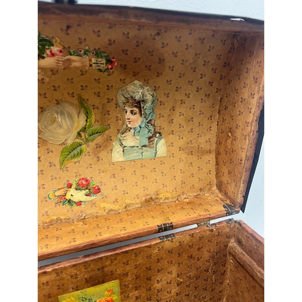 Wood Dollhouse Steamer Trunk Miniature Antique Storage Box Chest SALESMAN SAMPLE